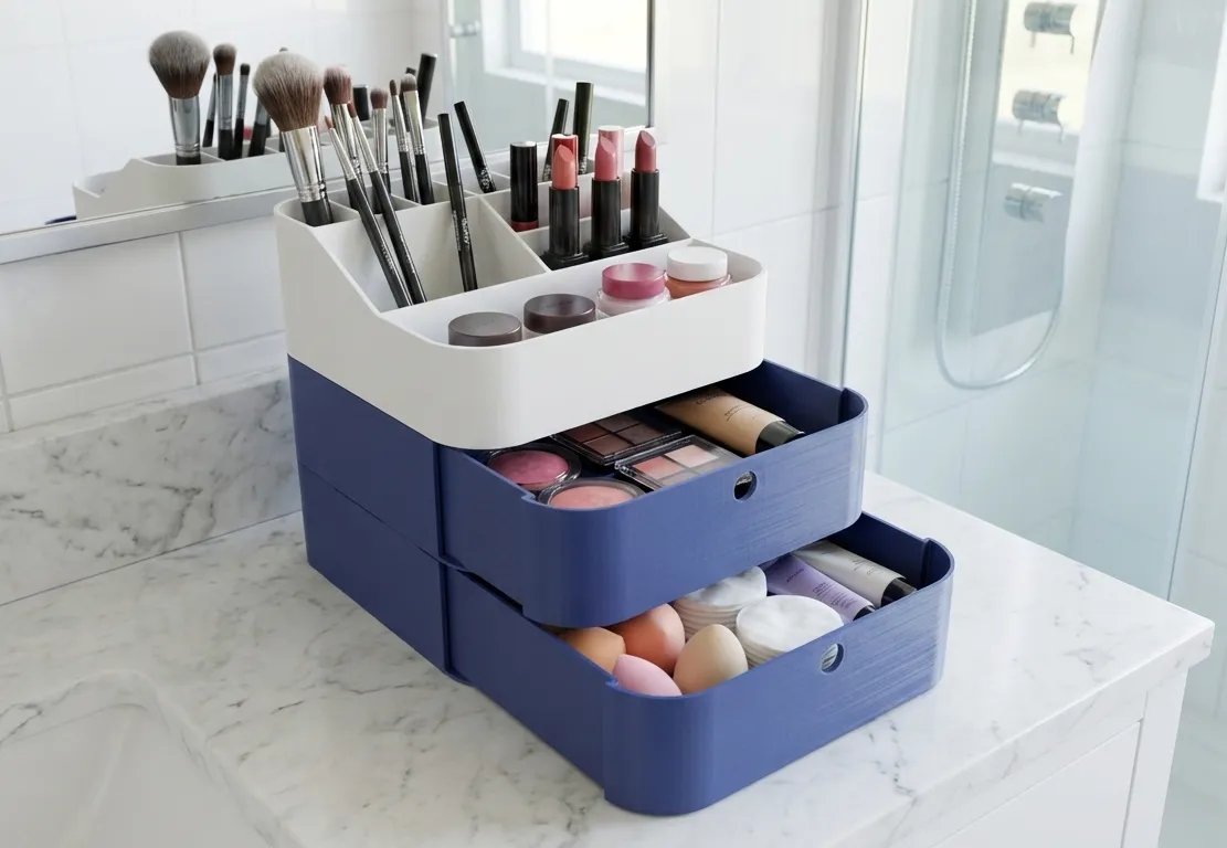 Organizer na Kosmetyki 3D | Modułowy | Biało-Czarny | 2 Szuflady - zdjęcie 7